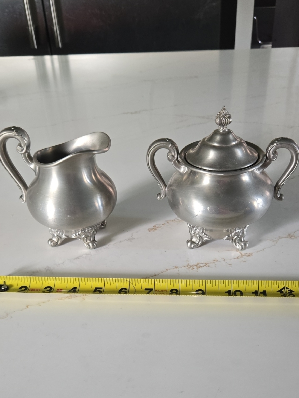 Pewter Creamer and Covered Sugar Bowl Set